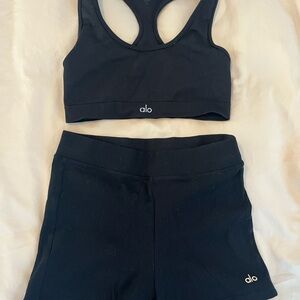 Alo Black Sports Bra and Shorts Set